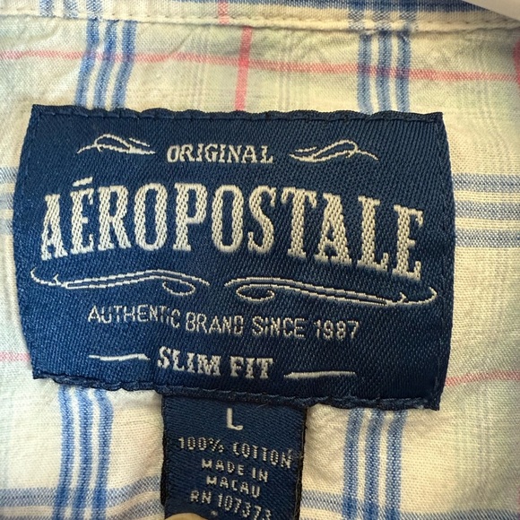 Aeropostale Men's Light Blue Plaid Button Down Shirt Size L Slim Fit - Picture 5 of 6